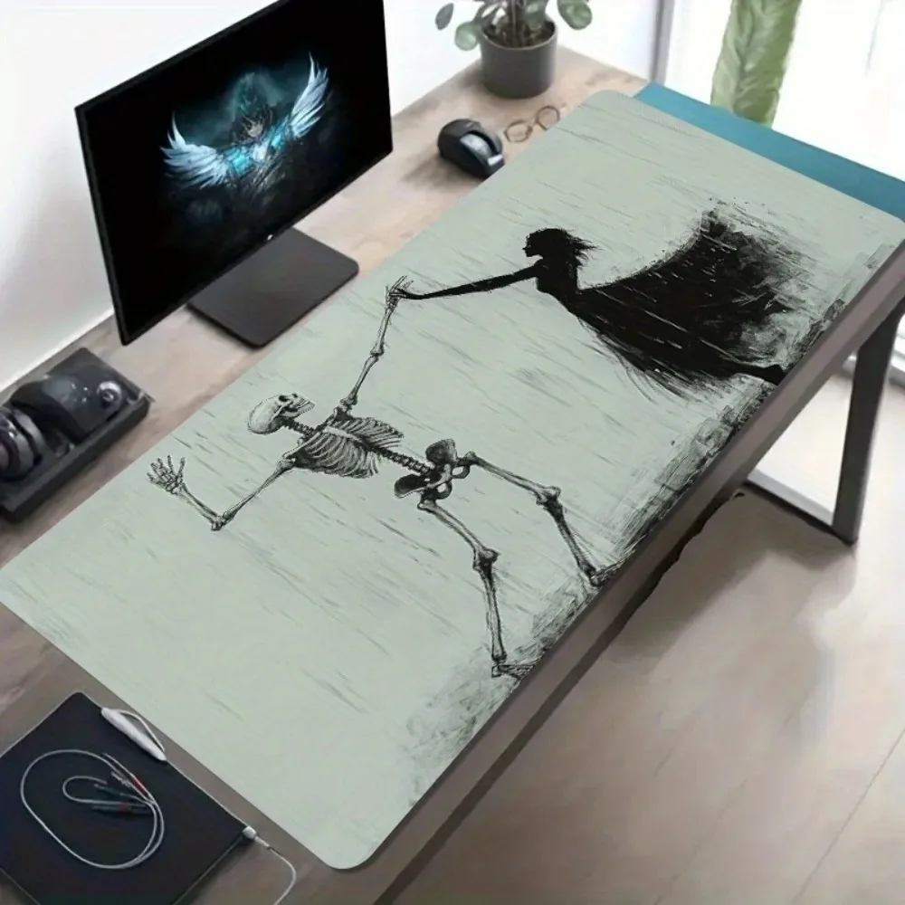 

Gothic Skeleton & Ghost Dancing Large Desk Mat, Dark Art Sketch Extended Mouse Pad, Non-Slip Desk Pad for Home Office Deco