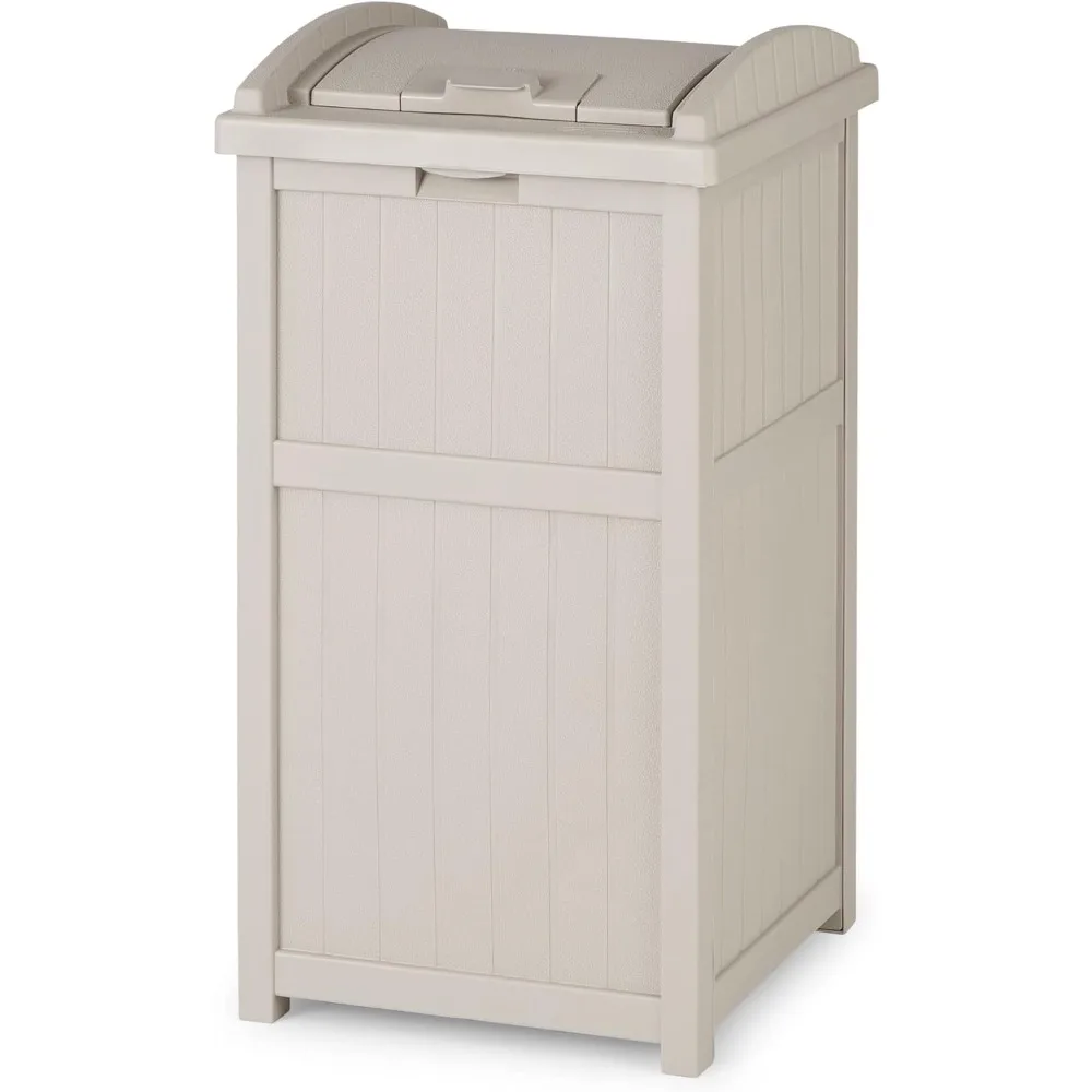 

33 Gallon Hideaway Trash Can for Patio - Resin Outdoor Trash with Lid - Use in Backyard, Deck, or Patio - Taupe