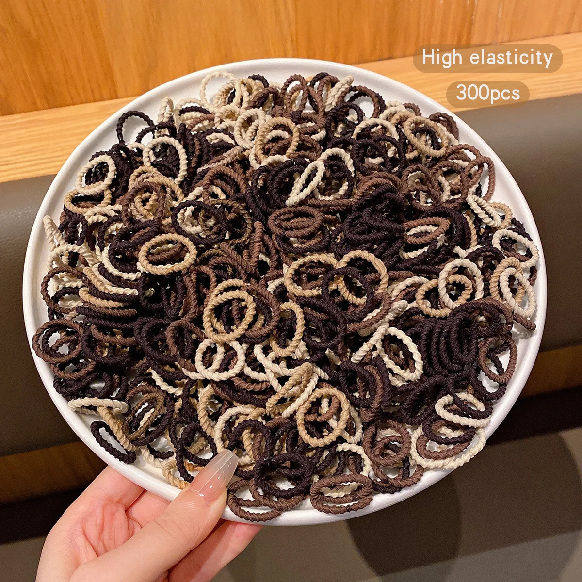 300 coffee colored rubber bands, Korean version, elastic and durable headband suitable for daily use as a hair accessory