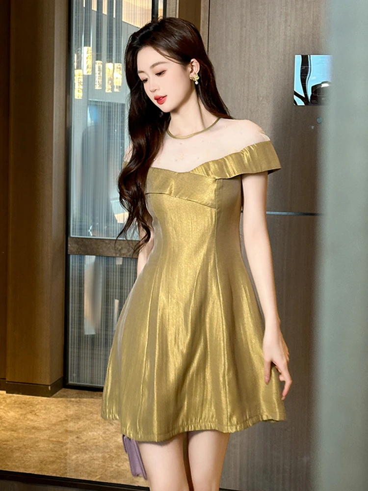 Cute Women Fashion French Retro Mini Dress Woman Sexy See Through Sheer Mesh Splice Swing Party Vestidos Prom Banquet Gown Femme