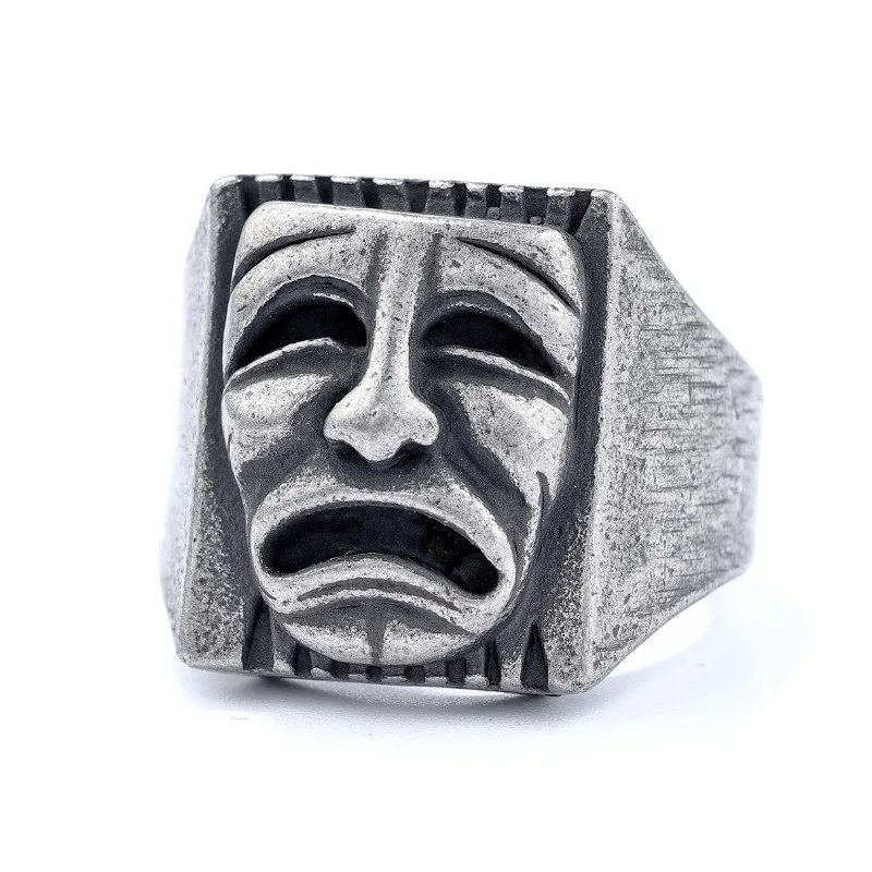 Vintage Facial Mask Ring, Personality Punk‑Style Statement Finger Jewelry for Unisex Daily Party Wear