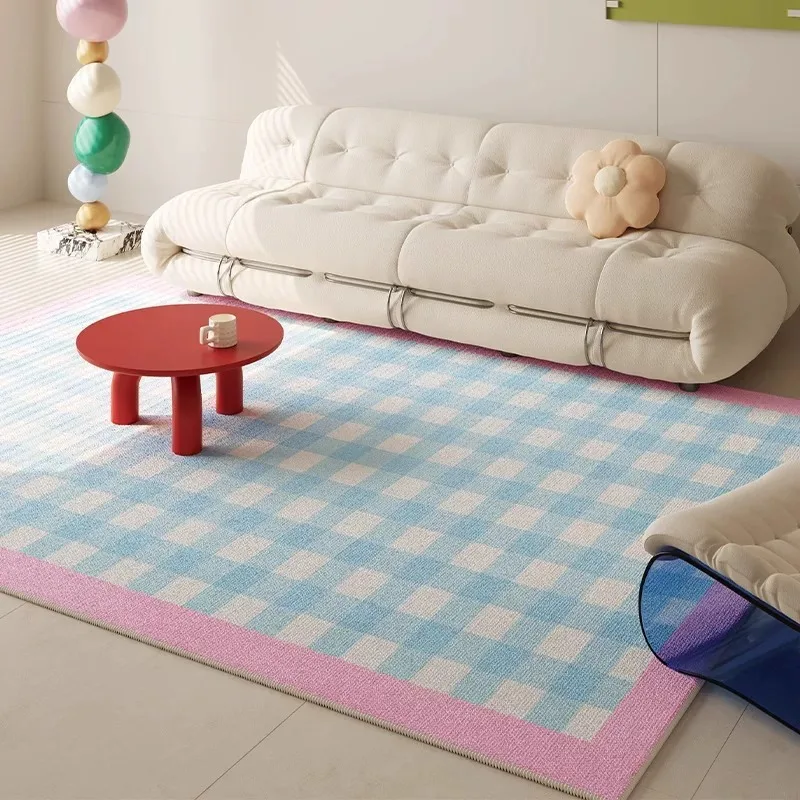 Living Room Carpet Stain-resistant Wear-resistant Floor Mats Pink Checkered Dopamine Rug Large Area Rugs Home Decoration Ковер