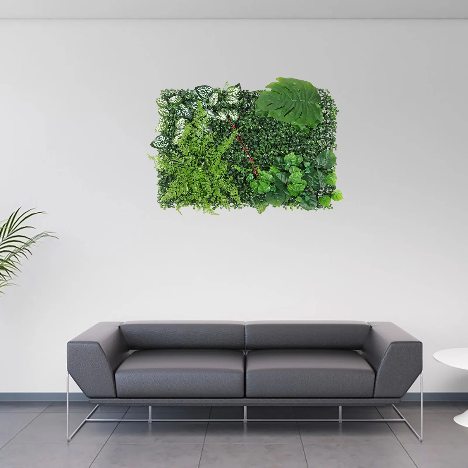 

Artificial Plant Wall Faux Grass Backdrop Lawn Panels Green Leaf Design for Fence Screening Wall Decor