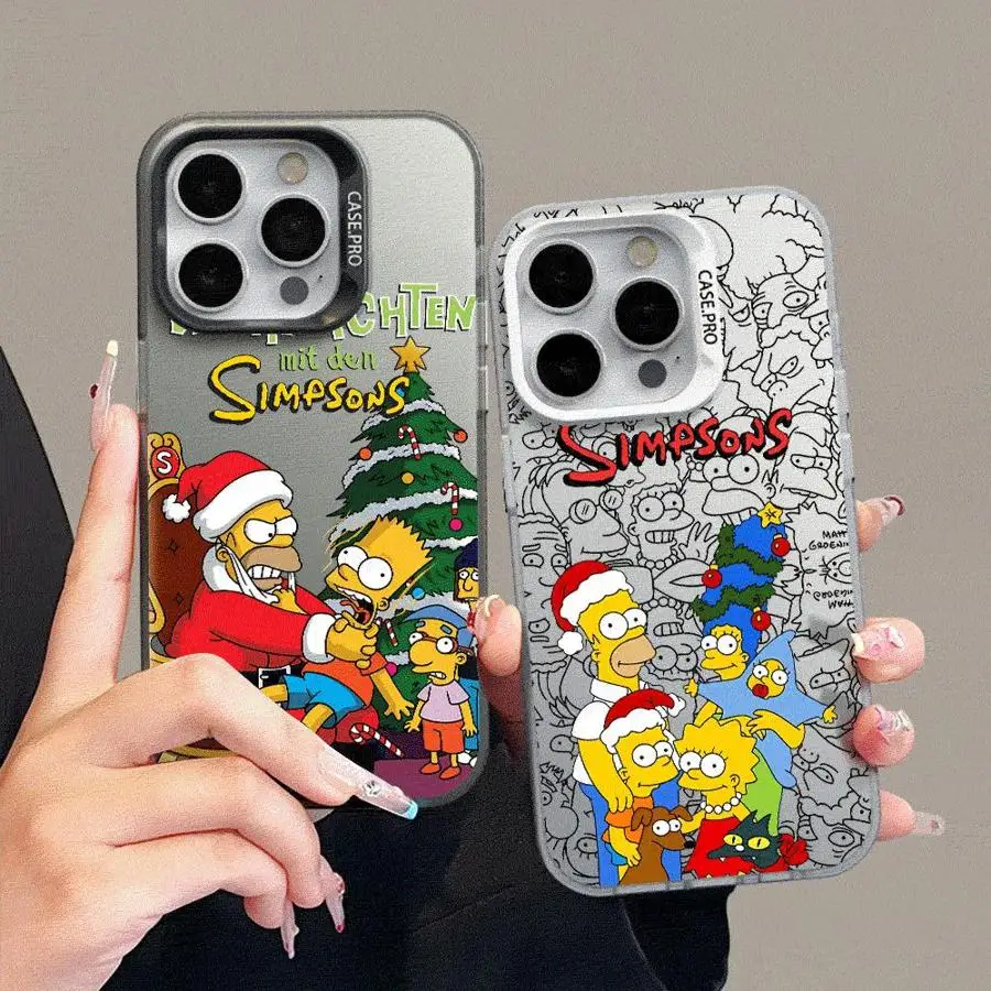 Colored Silver Case for Apple iPhone 11 13 15 Pro Max 12 14  XR X XS Shockproof Protective Phone Cover Christmas Funny Simpsons