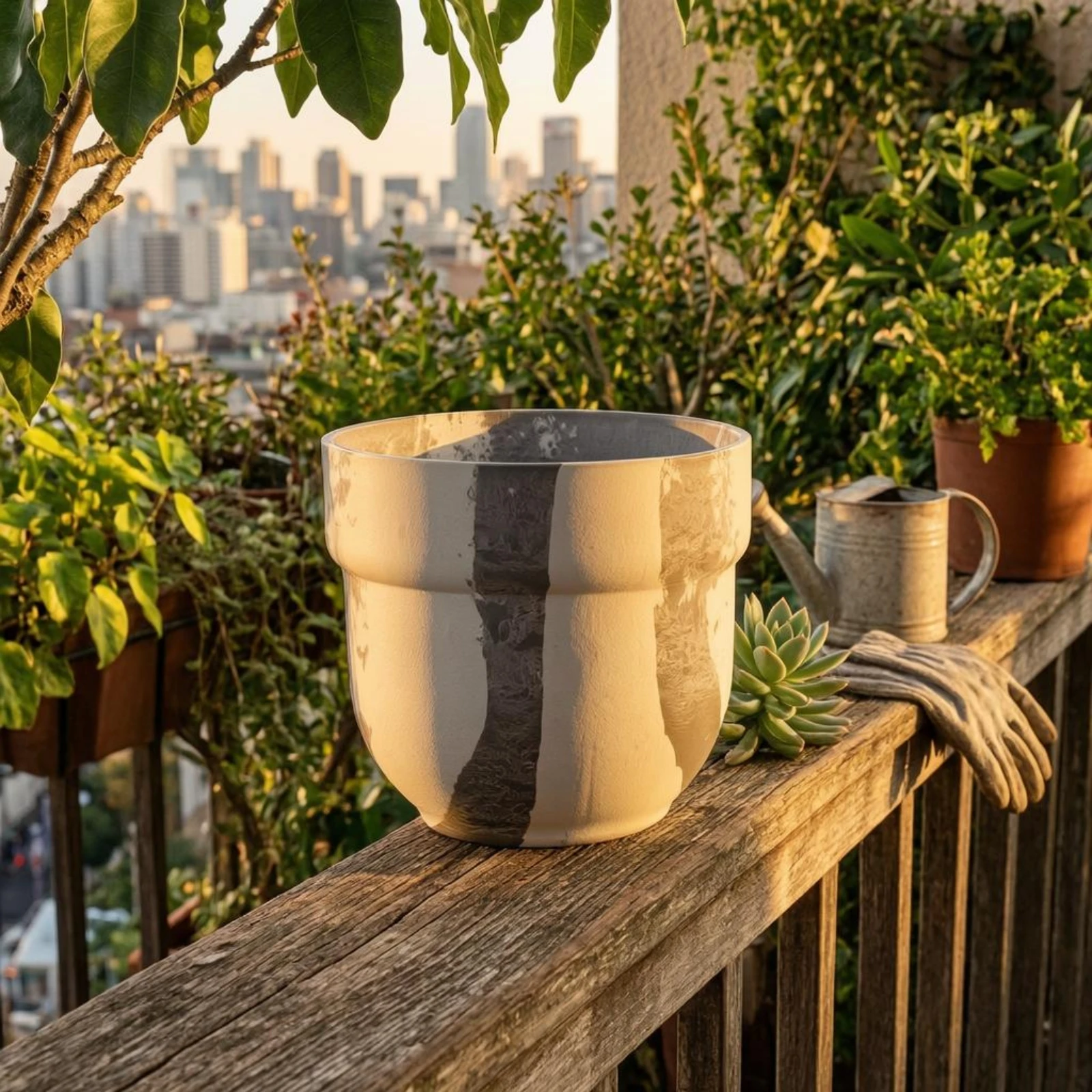 Resin Flower Pot Flared Rim Stone-Look Flower Pot Garden Decor Textured Home Decoration Indoor Outdoor Use