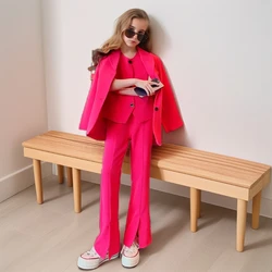 Girls Blazer Suit 2025 Spring Vest Jacket Trousers 3 Pcs School Teenage Children Clothing Set Casual Kids Outfits 13 14 15 Years