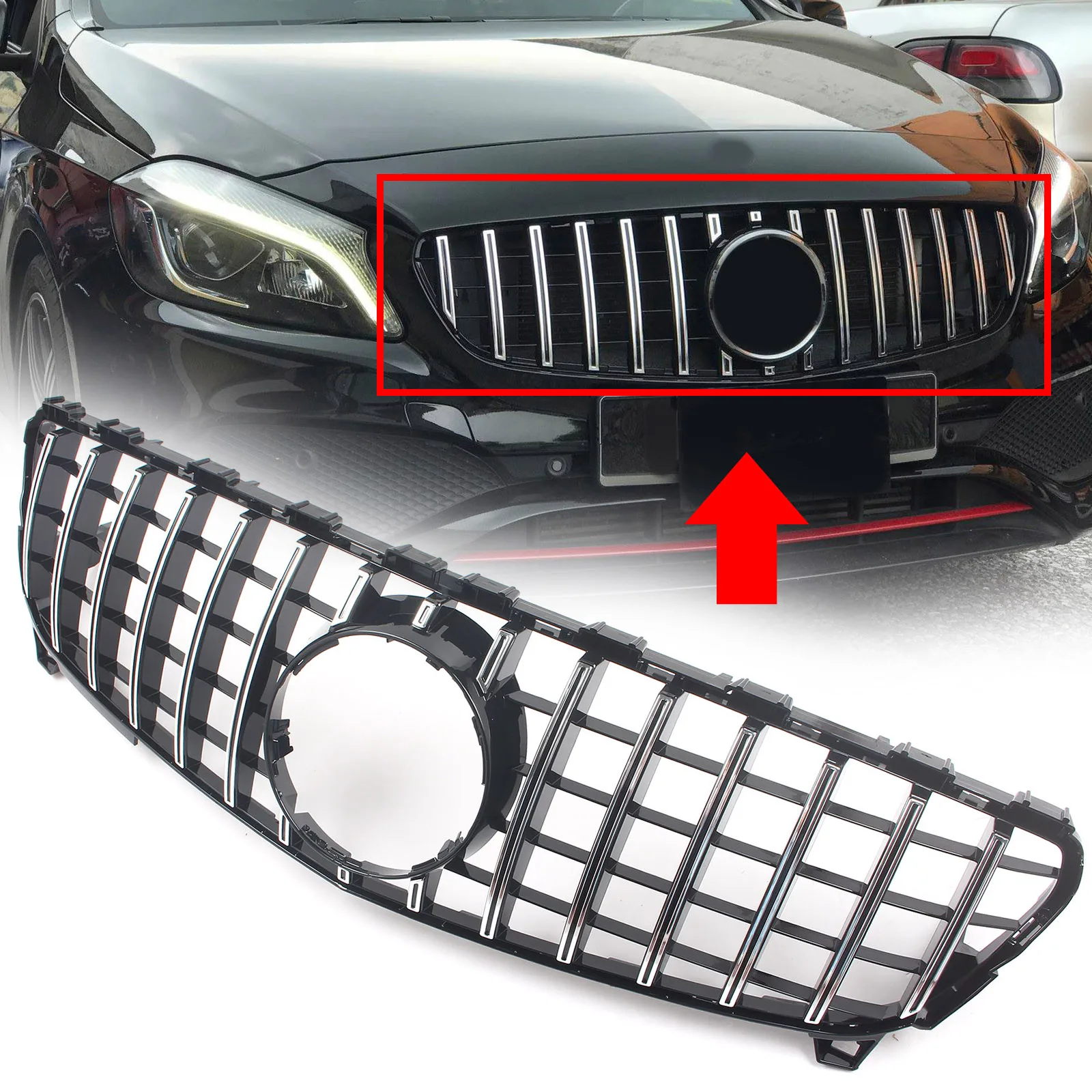 

Car Front Bumper Grille Grills GT-R Style For Mercedes-Benz A-Class W176 2016 2017 2018 High Quality ABS