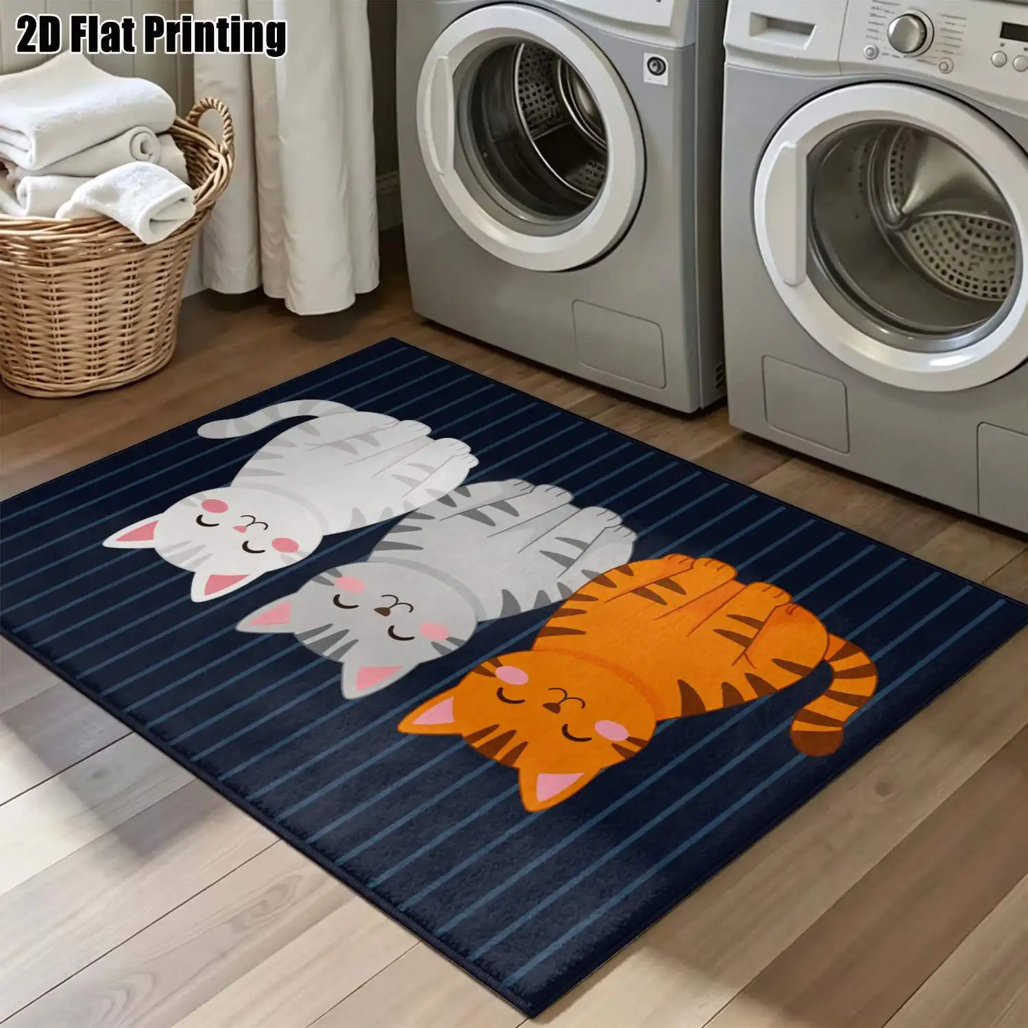 1Pc 2D Printed Cartoon Cat Pattern Carpet, Modern Simple Instagram-Style Floor Mat for Home Decor, Multi-Size, Machine Washable, Suitable for Entrance, Dining, Bedroom, Living Room Etc