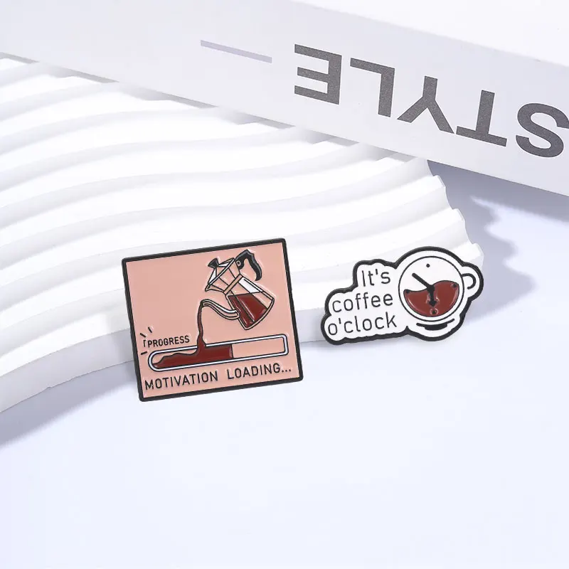 Coffee Motivation Loading Progress Bar Enamel It's Coffee O'clock Office Worker Humor Brooch Backpack Clothes Badge Jewelry Gift