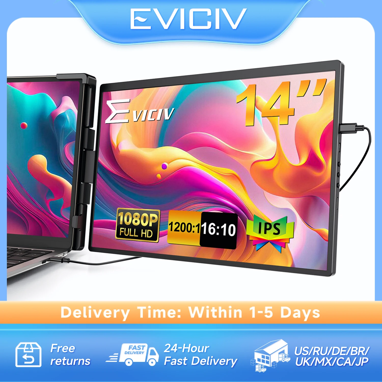 

Eviciv 14" 2K Portable Monitor 100%sRGB IPS Second Laptop Screen Extender for 13”-17.3” Compatible Windows Mac Travel Display
