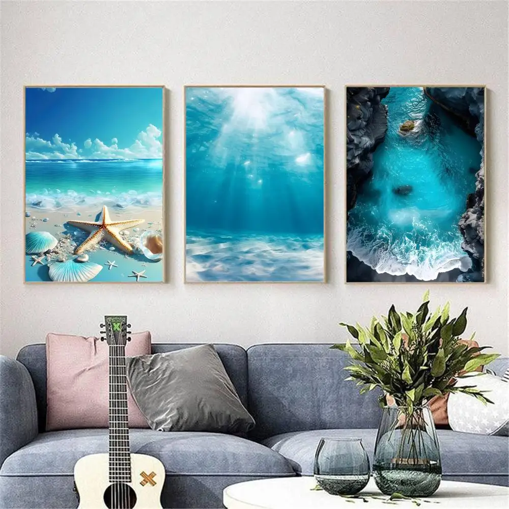 ملصق موجة المحيط على الشاطئ عالي الدقة على شكل رسوم كرتونية جدارية ملصق ذاتي اللصق قابل للإزالة لغرفة المعيشة المنزلية #4