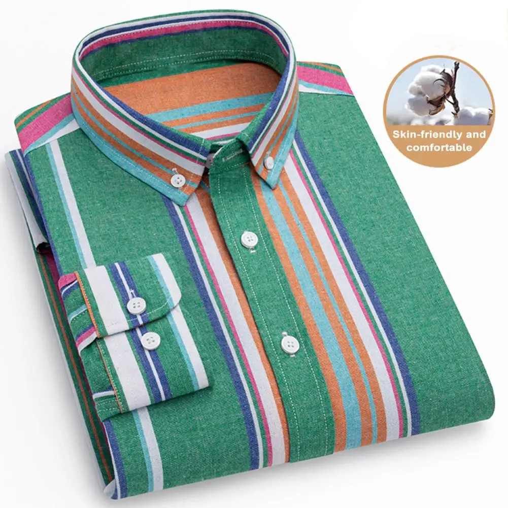 

Single-gbreasted Men Shirt Stylish Men's Business Shirts Striped Print Long Sleeves Turn-down Collar for Formal Office Wear Men