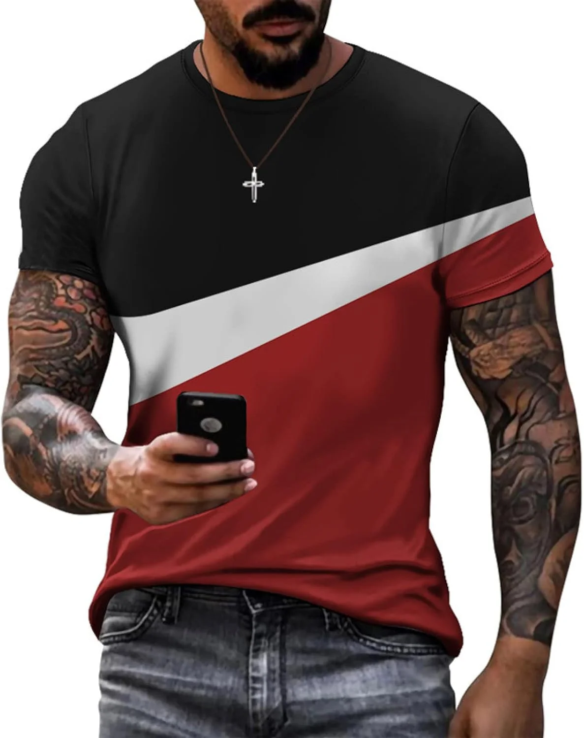 

Men T-shirt for sports and fitness quick drying color blocked short sleeved shirt outdoor basketball training running men clothi