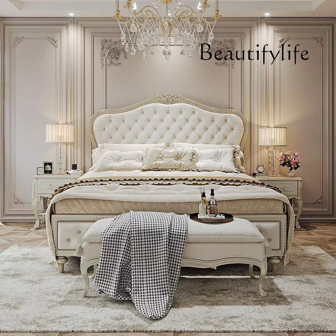 

c French light luxury bed modern master bedroom 1.8 meters American solid wood double European leather high-end wedding bed