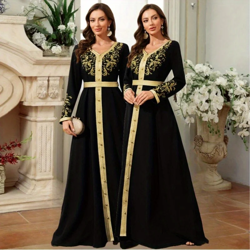 

2024 New Middle Eastern Women's Fashion Abaya Long Dress Dubai Style Evening Dress Robe Muslim Cover Dress Two Piece Set
