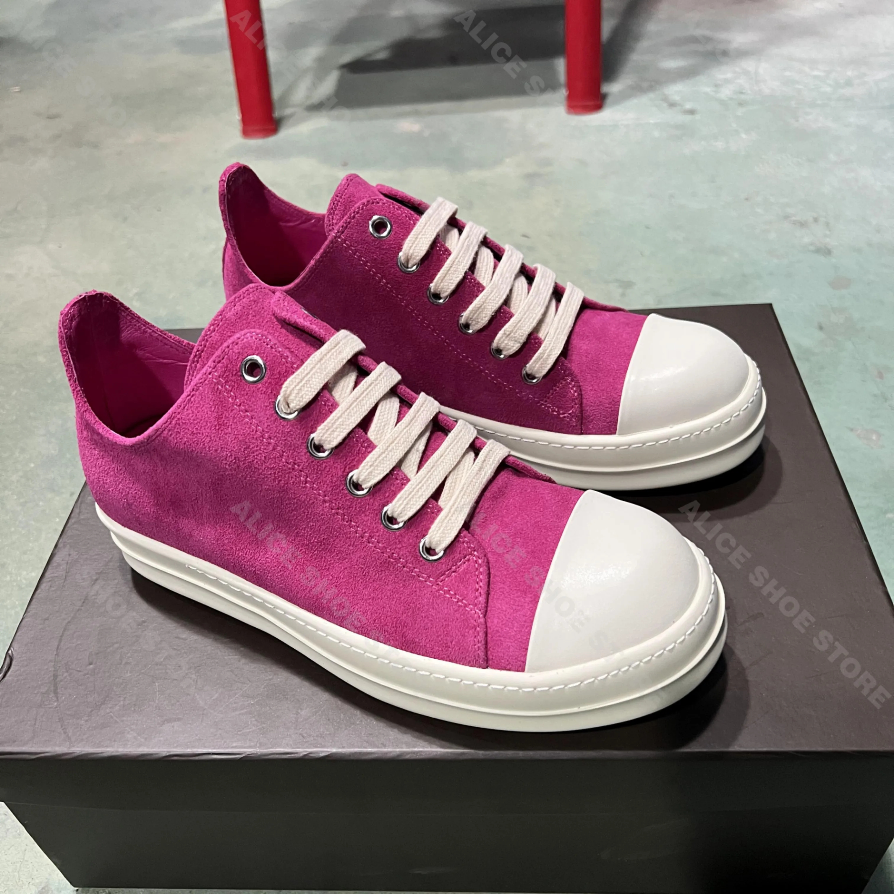 

Brand Casual Men Shoe Low Top Women Sneaker Quality Pink Cow Suede Trainer Dark Punk Footwear Luxury Thick-sole Flat Trainer