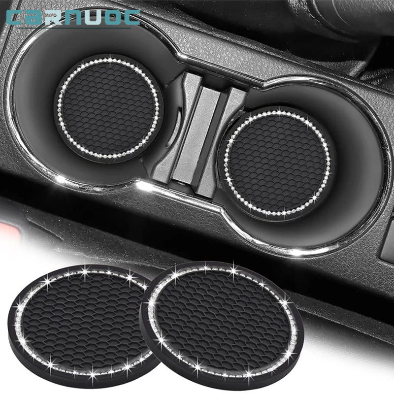 

2pcs 7cm Non-slip Cup Holder Car Water Cup Pad Diamond Rhinestone Rubber Mat for Bottle Holder Coaster Auto Interior Accessories