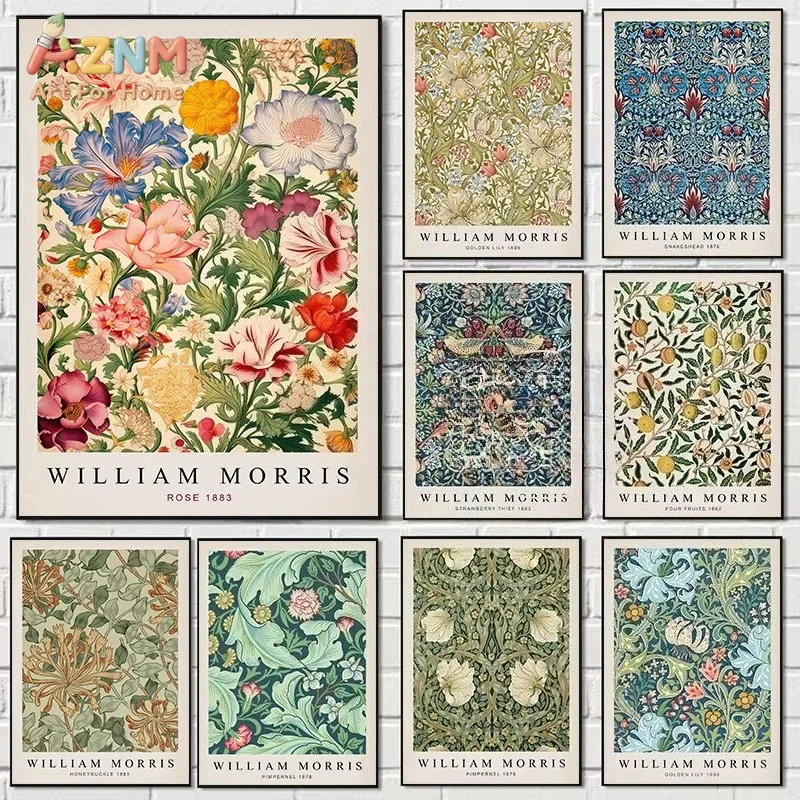 1PC Nordic Plant William Morris Art Painting Leaf Flowers Butterfly Printing Canvas Painter's Residence Poster