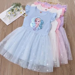 Disney-Girls' Frozen Princess Dress, Roupa de Criança, Vestido de Baile, Elsa, Anna, Manga Curta, Carnaval, Festa, Verão, Novo