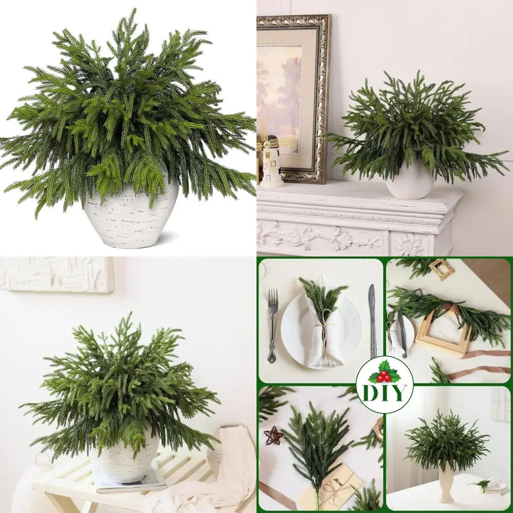 

Искусственные рождественские сосновые ветки Norfolk, 80 шт., настоящие сенсорные зеленые стебли для украшения ваз, выбор из искусственной сосны для помещения