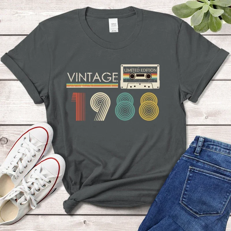 Camiseta Vintage hecha en 1988 para mujer, camiseta divertida con funda de cinta de edición limitada, 36 años, regalo de cumpleaños para esposa y madre