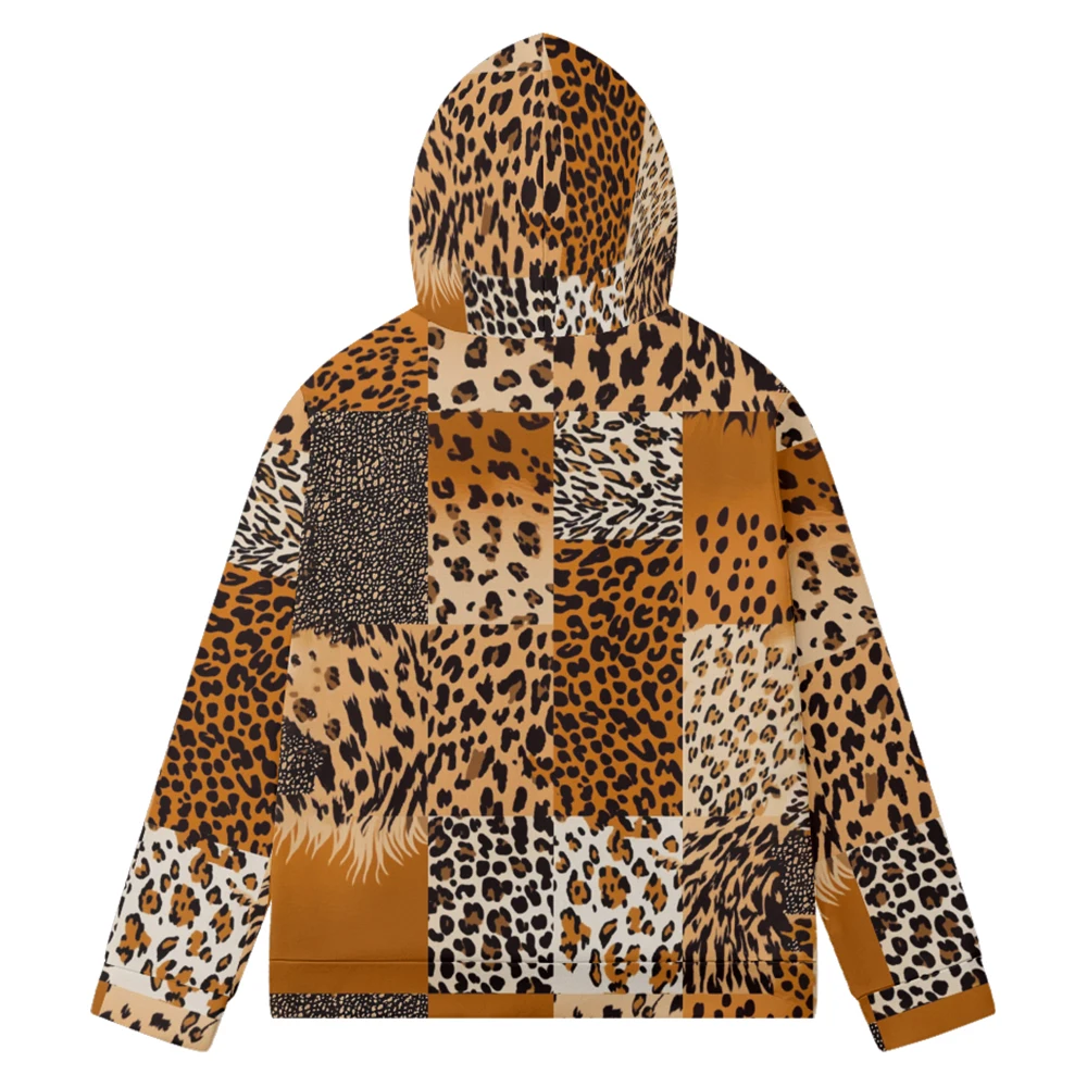 3D Men's And Women's Thick Hooded Double-layer Jacket, Winter And Autumn Leopard Print Pocket Zipper, Outdoor Keep Warmth