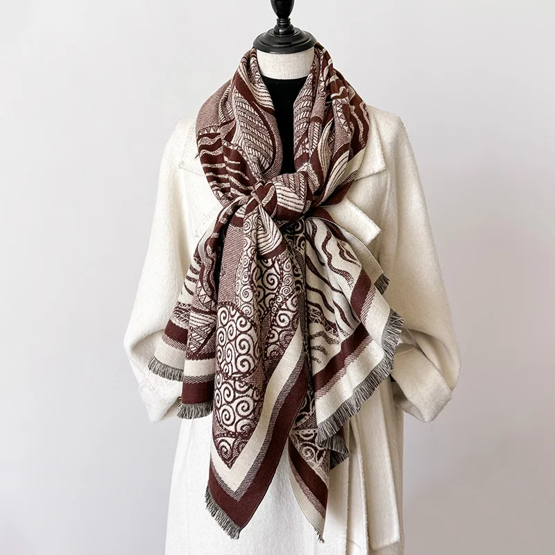 2024 New Elegant Ladies\' Pashmina Jacquard Cashmere Scarf Winter Thick Warmth Two-Sided Shawl Coldproof Windproof Blanket Scarf