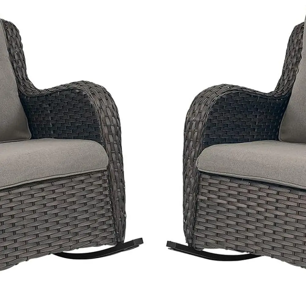 

2-Piece Outdoor Wicker Rocking Chair Set with High Back and Wide Arms, Weather-Resistant for Patio, Deck, or Garden in Brown