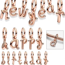 2023 New 925 Silver Plated Rose Gold Letter a-z Script Alphabet Dangle Charm Fit Pan Bracelet DIY Romantic Jewelry Gift