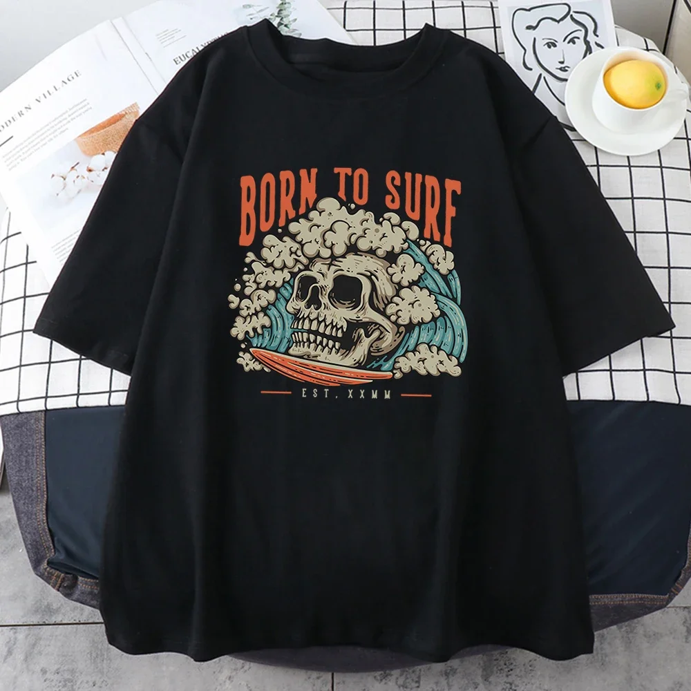 

Burn To Surf Even Facing Dead Print Mens Summer Short Sleeve Vintage Trend Hip Hop T-Shirts Personality Street Man Tee Clothing