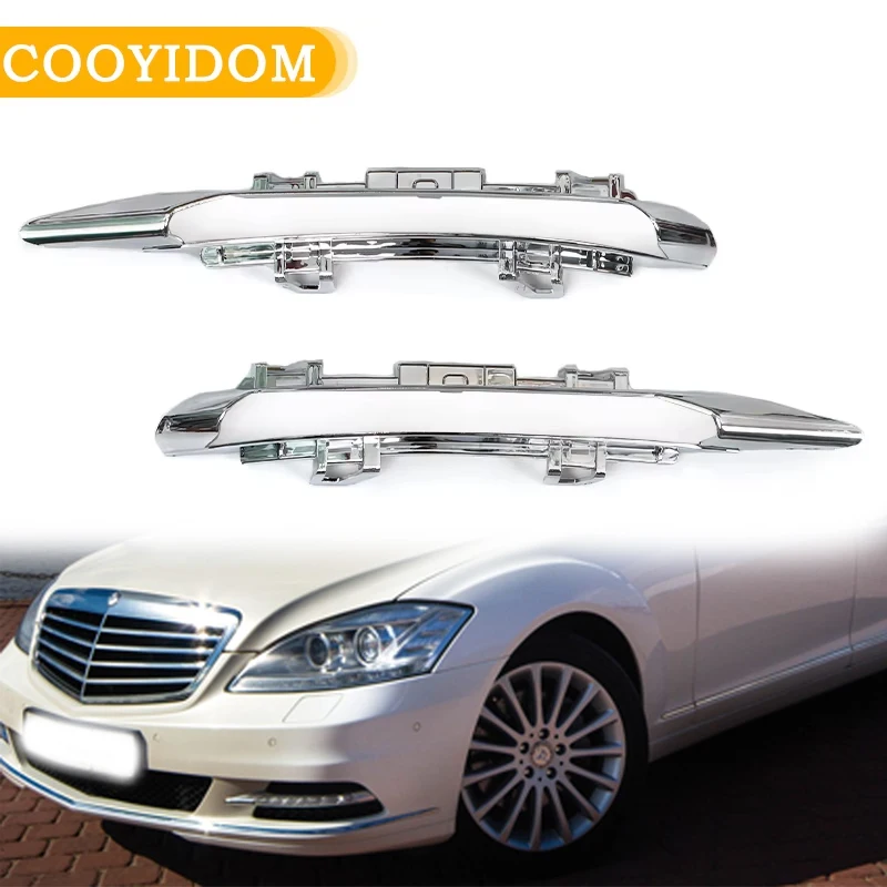 Car Front Bumper Daytime Running Lamp Fog Light Chrome Trim Molding For Mercedes-Benz W221 S350 S400 S450 S550 S600 2005-2013