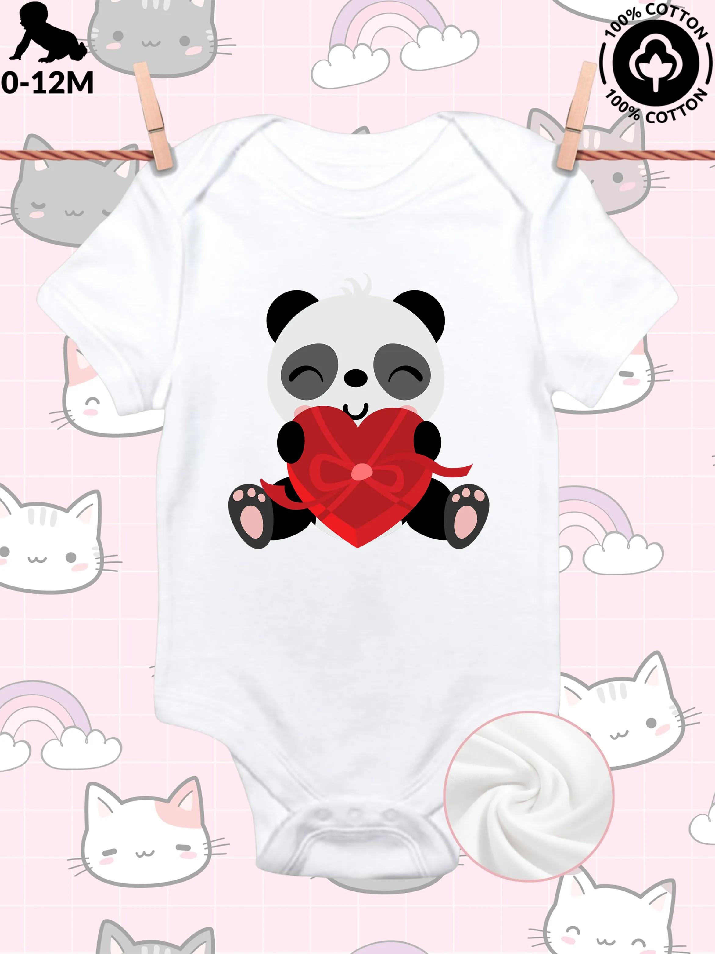 

Детский комбинезон-слип унисекс Happy Romantic Panda, из чистого хлопка, мягкий, всесезонный, белый, 190 г/м²