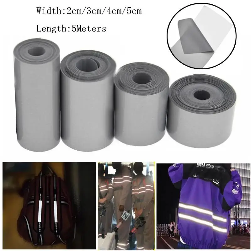 5 Meters Hot Paste Silver Gray Reflective Tape Width 2cm/3cm/4cm/5cm for DIY Clothes & Bags Silver Handmade Apparel Decoration