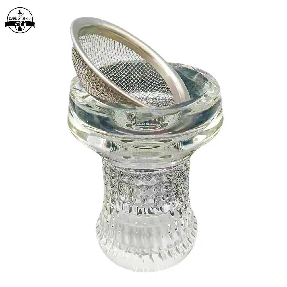 Arabian Hookah Bowl With Stainless Steel Small Mesh Bag Glass Crystal Thicken Anti-burst Hookah Head Shisha Accessories Chicha