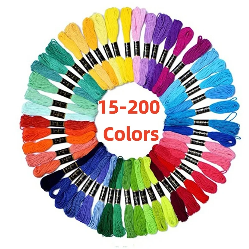 Fil à broder multicolore aléatoire 15-200, fils de fil pour point de croix, écheveaux de couture en coton, Kit d'écheve, outil de couture pour bricolage