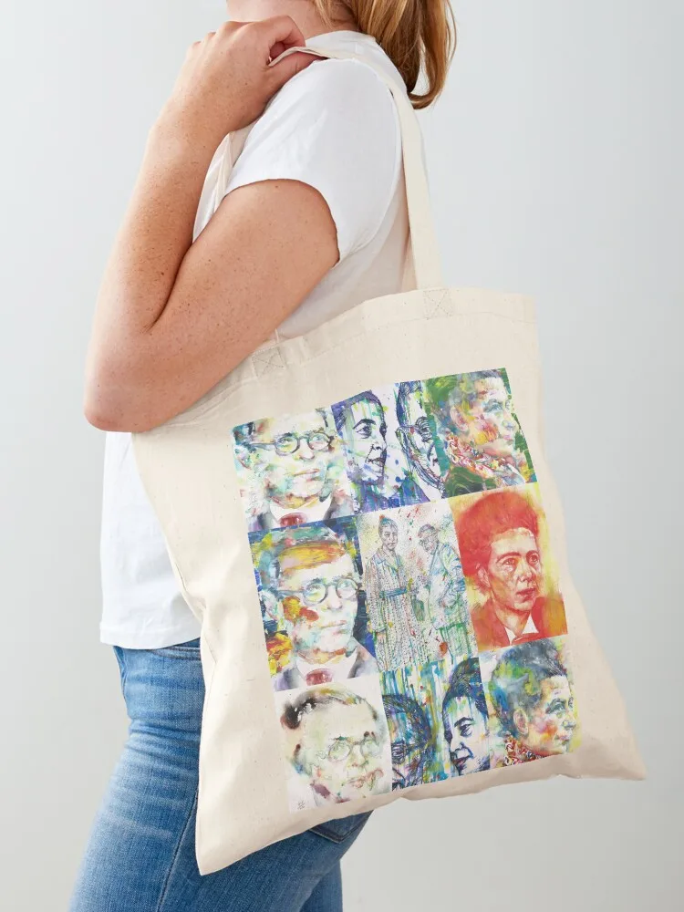

SARTRE and SIMONE DE BEAUVOIR collage painting .1 Tote Bag tote bag woman Candy bags free delivery bags custom bags