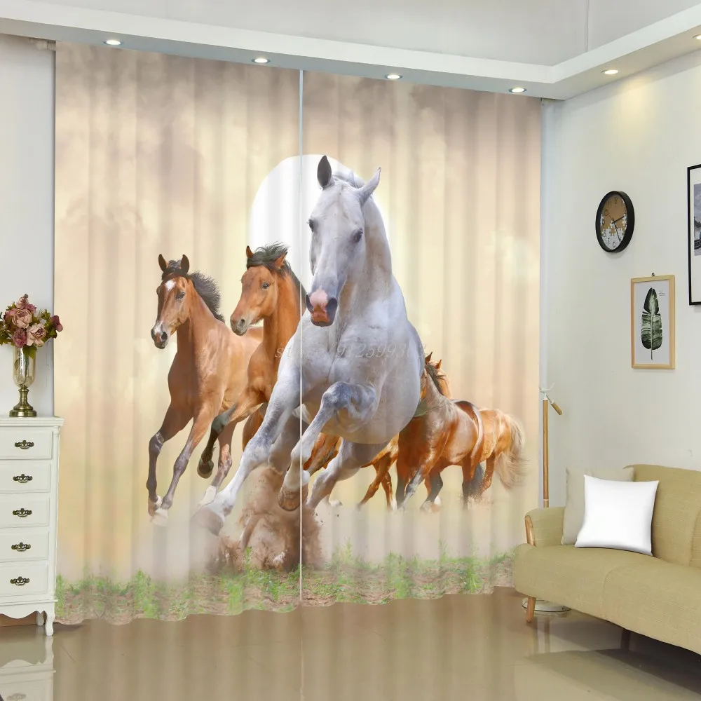 Animal Curtain Eco-Friendly Blackout Curtain Luxury Steed Horse Modern Style Printed Curtains For The Living Room Bedroom