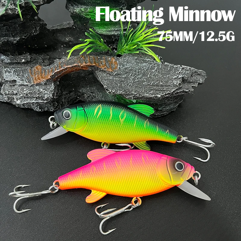 Floating Minnow Fishing Lure 75mm 12.5g Wobbler Artificial Hard Bait Long Cast Freshwater Saltwater Bass Pike Trout Fish Tackle