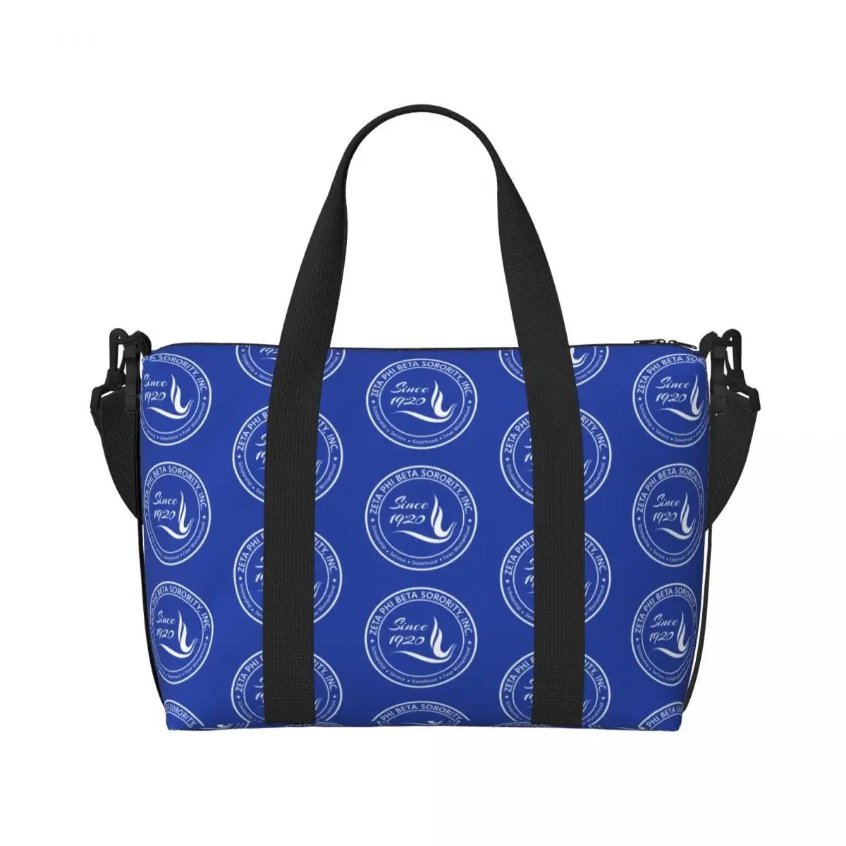 Custom Zeta Phi Beta Logo Blue Tote Bag Women Big Capacity Greek Letter 1920 ZOB Beach Gym Travel Bags
