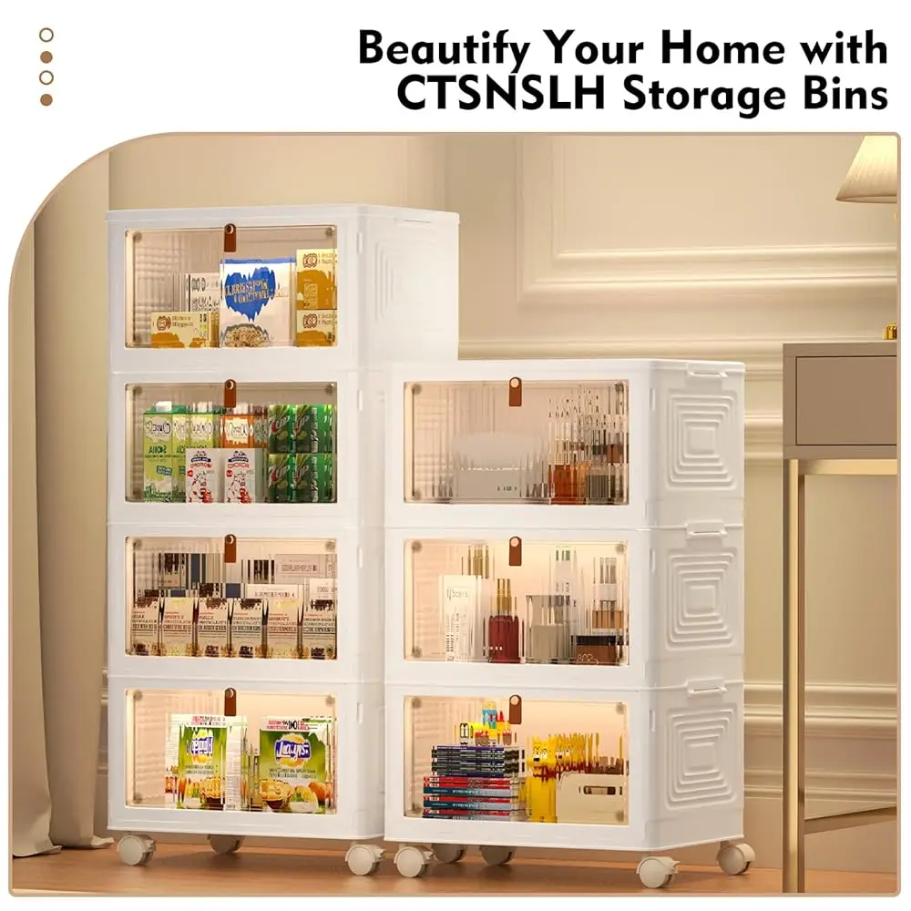 4 Tier Plastic Storage Bins And Boxes Organizer - Stackable With Lids For Bedroom, Living Room, Kitchen, Office - Foldable