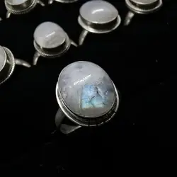 Nepal 925 Sterling Silver Inlaid Natural Moonstone Flower Rings for Girls Nepal Vintage Jewelry T9089