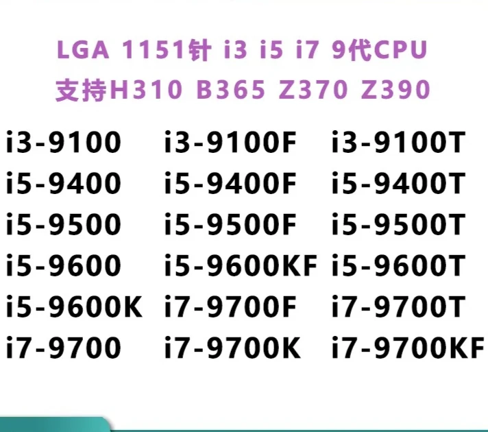 

i3 9100 i5 9400 9500 9600K i7 9700 i9 9900 K F KF T Loose CPU