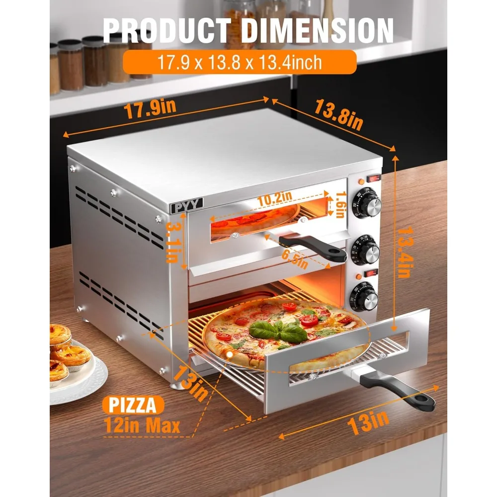 เตาพิซซ่าไฟฟ้า2ชั้นทำจากสแตนเลสสำหรับวางบนเคาน์เตอร์เตาอบพิซซ่าในร่ม