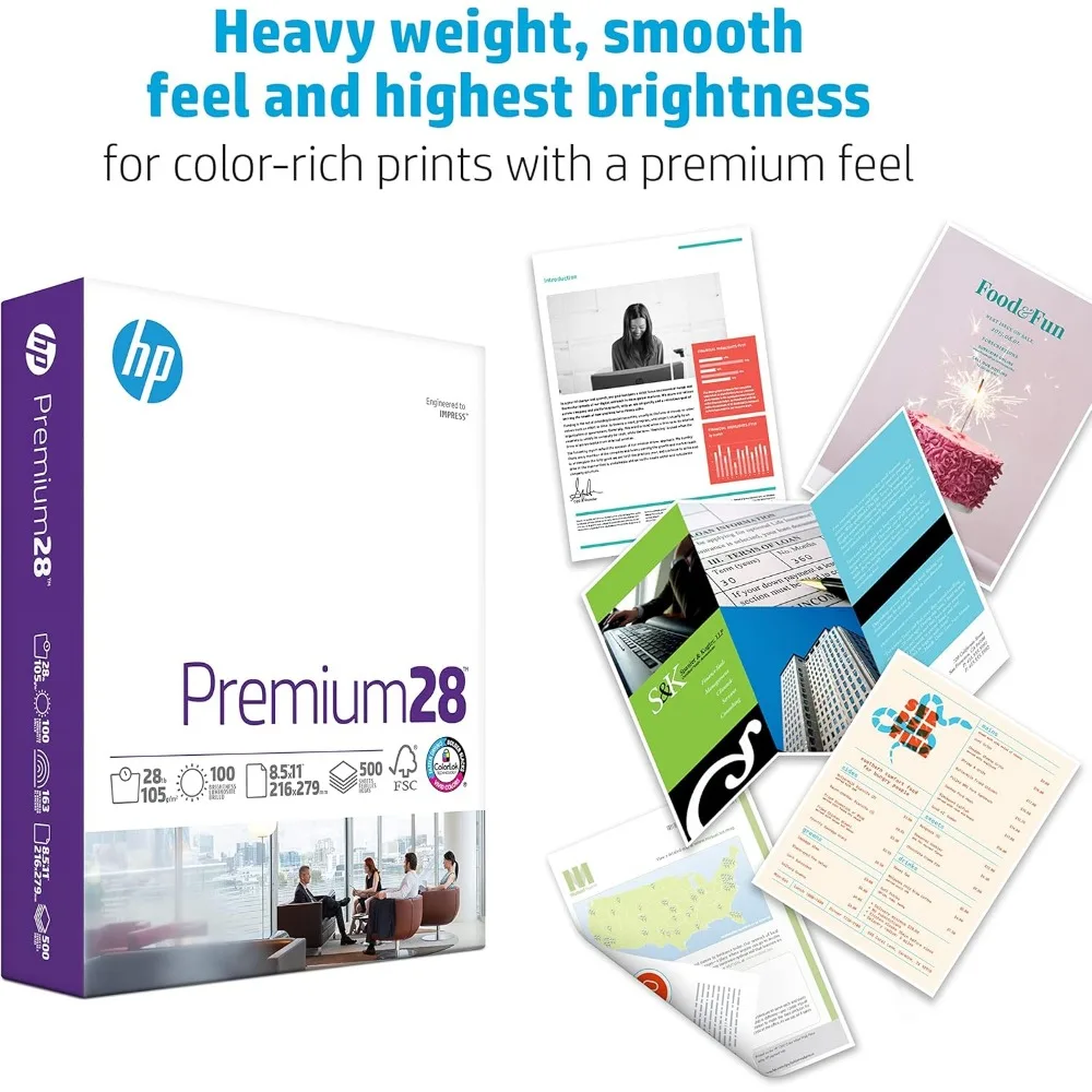 ورق ممتاز 8.5 × 11 28 رطل، 5 حافظة ريم، 2500 ورقة، 100 مشرق، صنع في الولايات المتحدة الأمريكية، معتمد من FSC 205200C