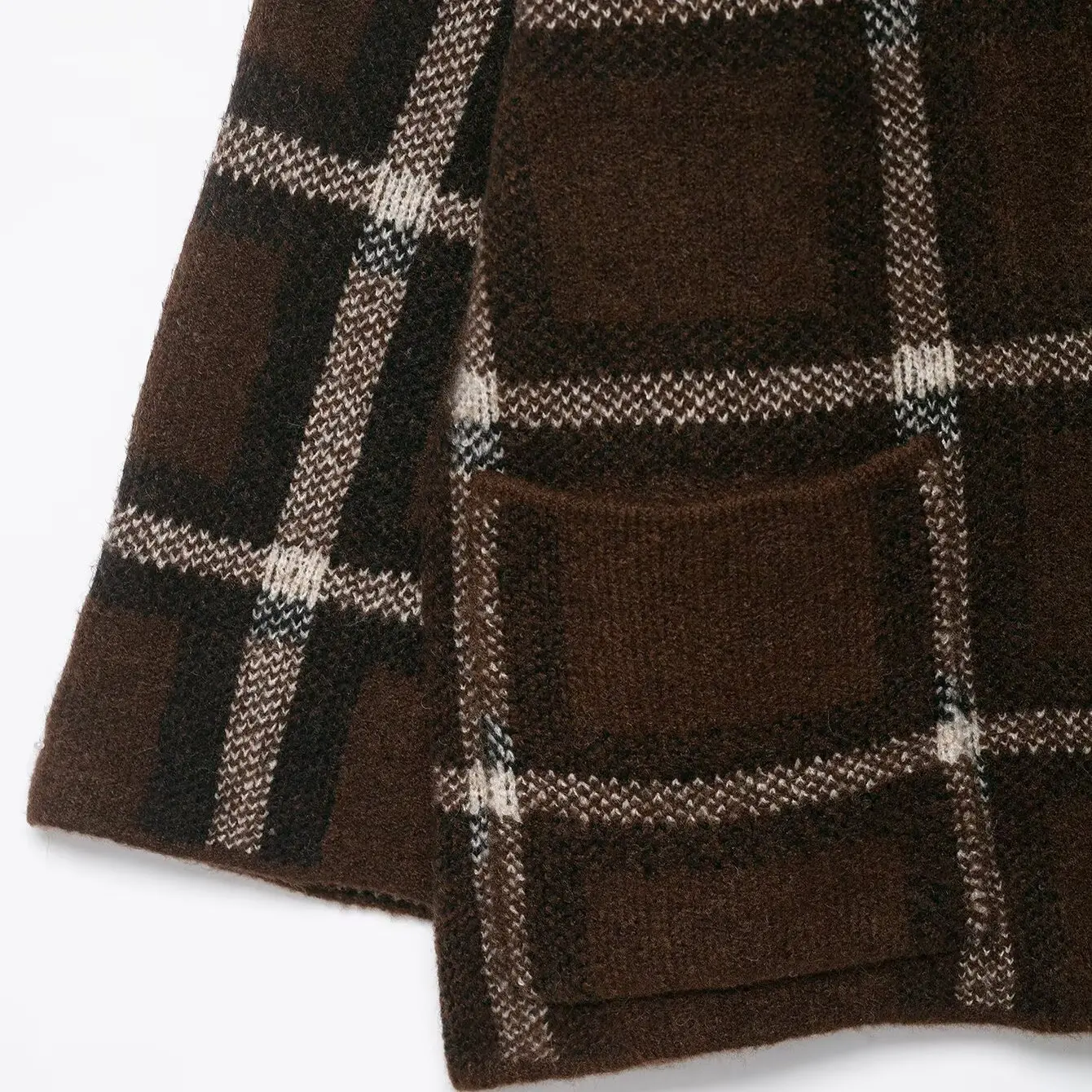 ファイオナブルな格子柄スカーフニットコートジャケット女性の秋の新作スレポリエステル繊維ハイカラーロングスリーブレギュラーフィット