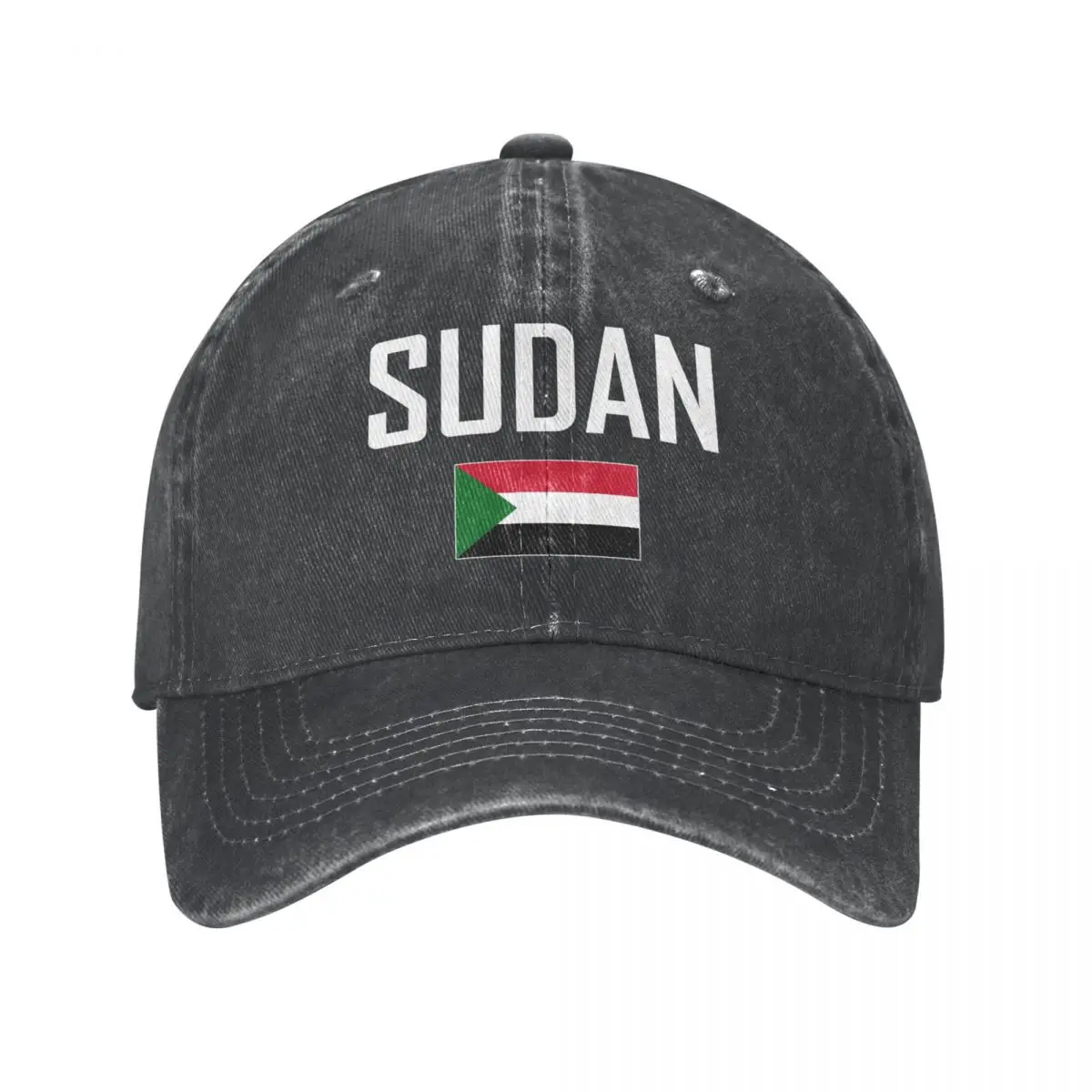 Men Baseball Cap Sudan Flag And Font Charcoal Washed Denim Classic Vintage Cotton Dad Trucker Hat Unisex Adult
