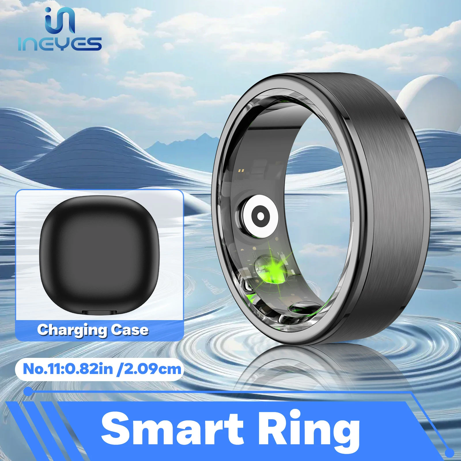 

INEYES Smart Ring for Men Women with Charging Case Multiple Sports Modes Heart Rate Health Monitor Gesture Sliding function Ring
