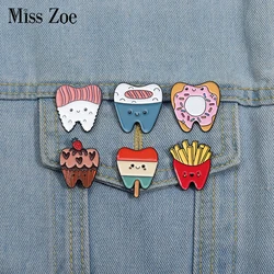 Protect Dental Health Enamel Pins Custom Donut Chip Cake Brooches Lapel Badges Funny Jewelry Gift for Kids Friends
