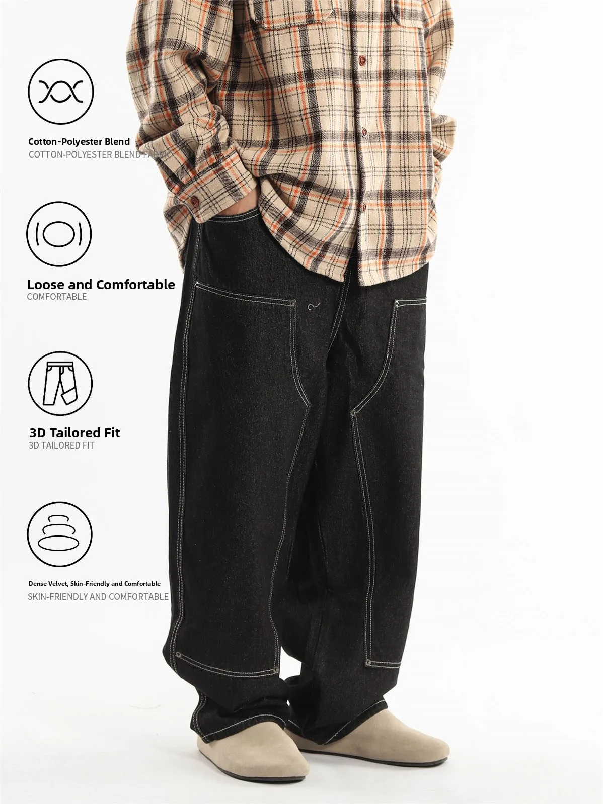 Japanese Style Improved Loose Straight Leg Men's Jeans Trendy Washed Slimming Denim Pants Casual Comfortable Spring Autumn