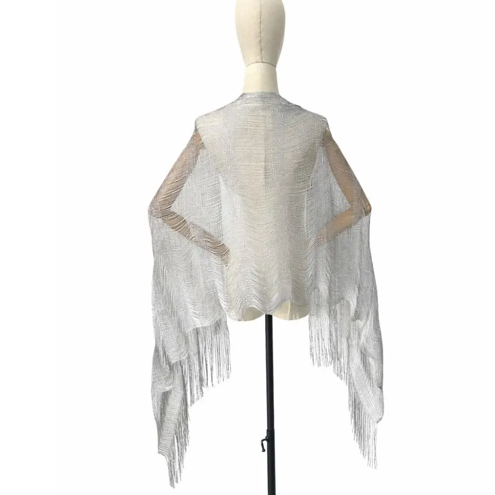 High Quality Hollow out Tassel Shawl Comfortable Shinning Silk Shawl tassel Polyester Shawl Scarf Women